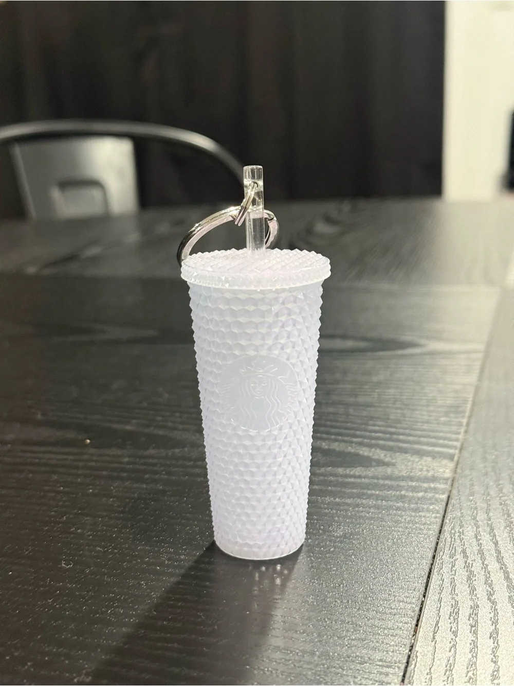 Starbucks Frosted White Studded Tumbler Keychain